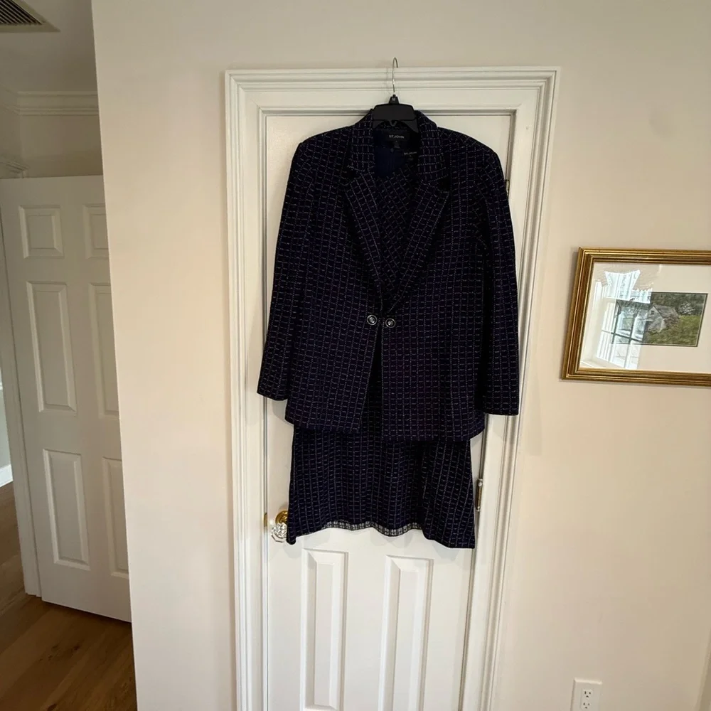 St. John Navy Geometric Dress Suit - Picture 1 of 5